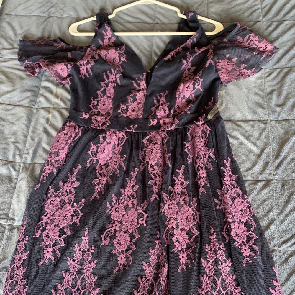 Navy and lavender lace dress